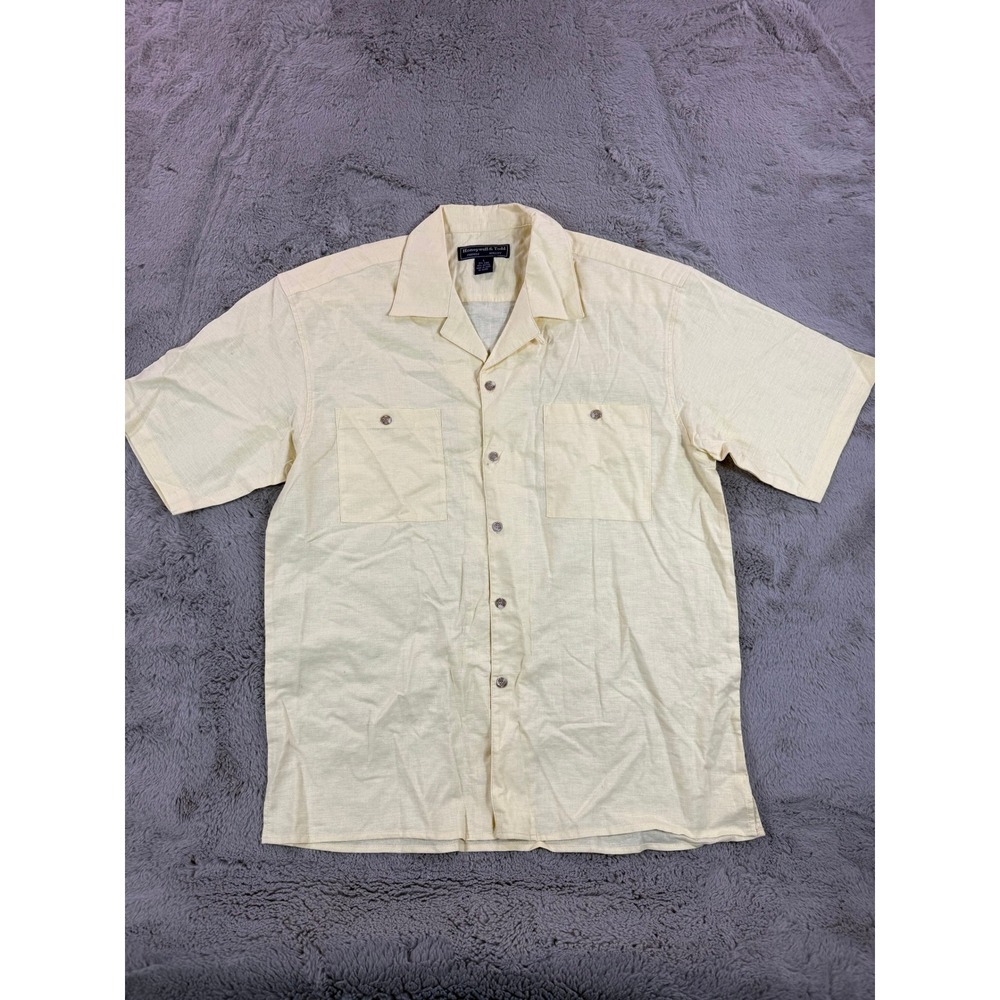 Honeywell & Todd‎ Mens Linen Blend Short Sleeve Camp Shirt Size L Yellow